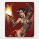 Devil Girl Pinup Illustration with Fire by Al Rio Mouse Pad