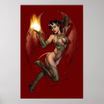 Devil Girl Pinup Illustration with Fire by Al Rio Posters