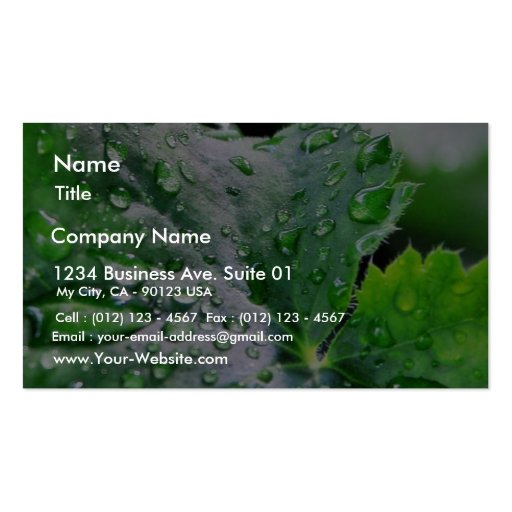 Dew Water Droplets Drops Business Card (front side)