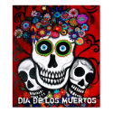 Dia de los mUertos 3 skulls poster print