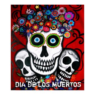 Dia de los mUertos 3 skulls poster print