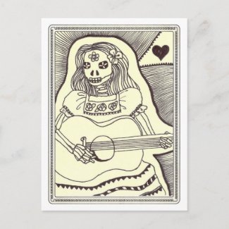 Dia de Los Muertos Girl with Guitar postcard
