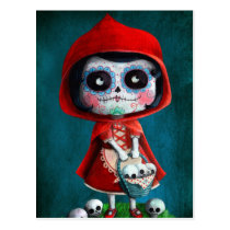 artsprojekt, sugar skull, dia de los muertos, halloween gift, mexican fairy tale, fairytale, fairy tale, skulls, fairy tale present, horror, gothic, halloween, fairy tale gift, mexican day of the dead, catrina, day of the dead, red riding hood gift, calavera, little red riding hood, spooky, scary, day of the dead skulls, la catrina, day of the dead mask, dia de muertos, red riding hood present, folk tales, red riding hood, spooky fairy tale, halloween present, the day of the dead, children stories, day of the dead cards, Postcard with custom graphic design