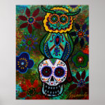 dia de los muertos skulls owl posters
