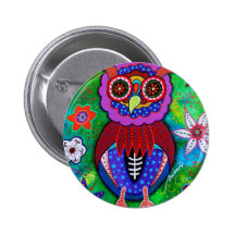 Dia de los Muertos talavera Wise Owl Pinback Buttons