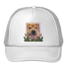 Día de madres - tulipanes rosados - chino Shar Pei Gorras De Camionero