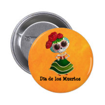 Dia de Muertos Mexican Miss Death Button