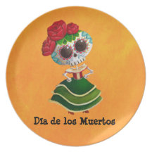 Dia de Muertos Mexican Miss Death Dinner Plate