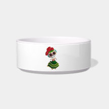 Dia de Muertos Mexican Miss Death Pet Water Bowl