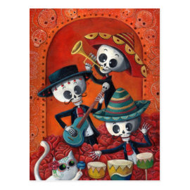 Dia de Muertos Musical Skeleton Band Postcard