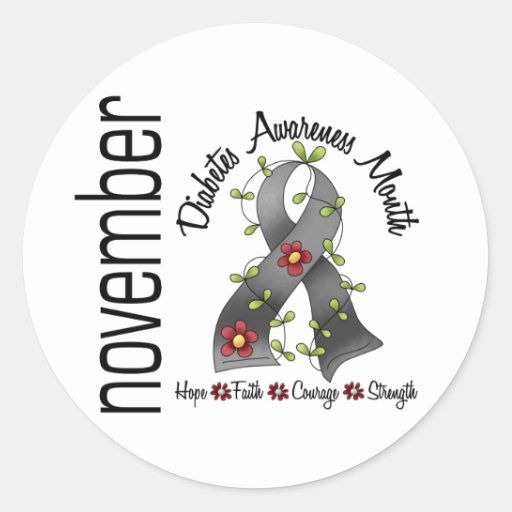 Diabetes Awareness Month Flower Ribbon 1 Classic Round Sticker 