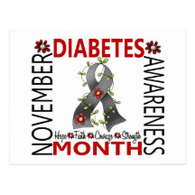 Diabetes Awareness Month Flower Ribbon 4 Post Cards