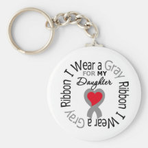 Diabetes I Wear Gray Ribbon For My Daughter Keychain