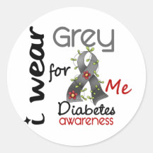 Diabetes I Wear Grey For ME 43 Round Stickers