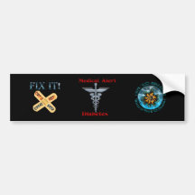Diabetes Medical Alert Silver Rod & Snakes Bumper Sticker