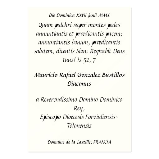 Diaconate Ordination Card (LATIN) Business Cards (back side)