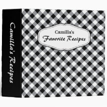 Diagonal black and white gingham kitchen binder