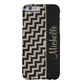 Diagonal Black Chevron Gold Personalized Barely There iPhone 6 Case