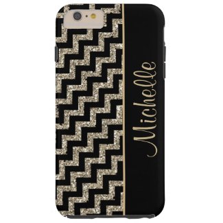 Diagonal Black Chevron Gold Personalized Tough iPhone 6 Plus Case