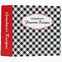 Diagonal gingham black and white recipes binder
