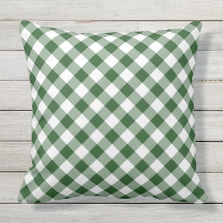 Diagonal Green and White Gingham Checked Plaid