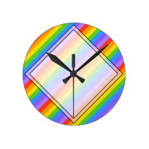 Diagonal Rainbow Stripes Pattern. Round Clock