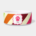 Diagonal Stripes & Pink Pawprint Pet Bowl Dog Bowls