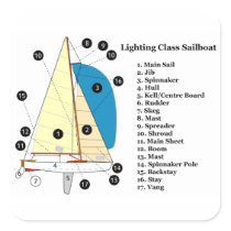 Diagram of a 19 Foot Lighting Class Sailboat Square Stickers