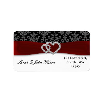 diamante damask red wedding personalized address labels