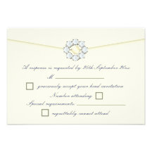 Diamond and Pearl Broach Ivory Wedding RSVP Personalized Invites