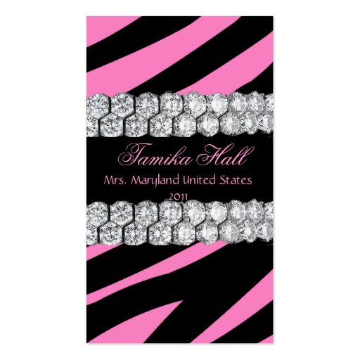 Diamond and Pink Zebra Pageant Business Card