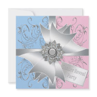 Diamond Bow Elegant Pink Blue Gender Reveal Party Announcements