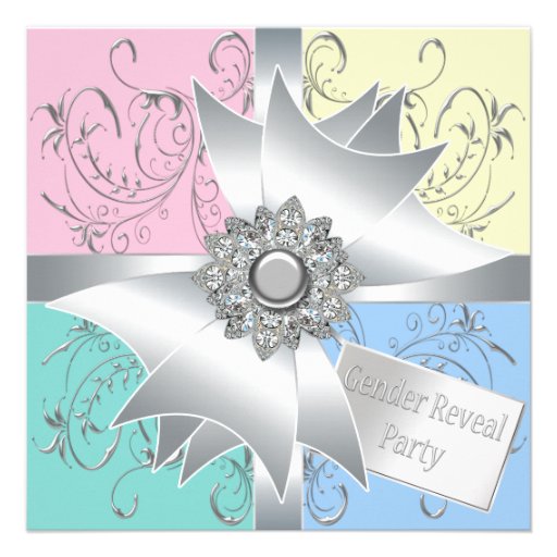 Diamond Bow Elegant Pink Blue Gender Reveal Party Custom Invite