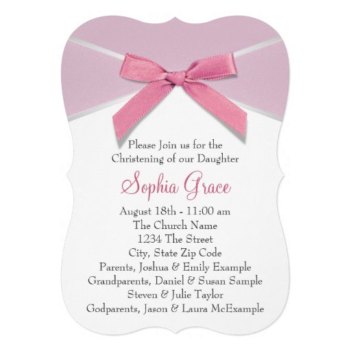Diamond Bow Pink Christening Custom Invitations