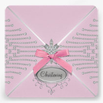 Diamond Bow Pink Christening Invitations invitations