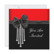 Diamond Bow Red Black Party invitation