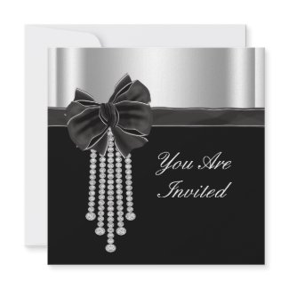 Diamond Bow Silver Black Party Template invitation