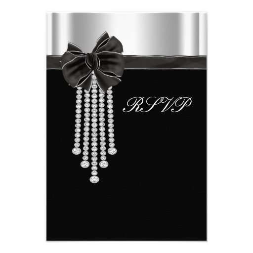 Diamond Bow Silver Black Party Template Personalized Announcements