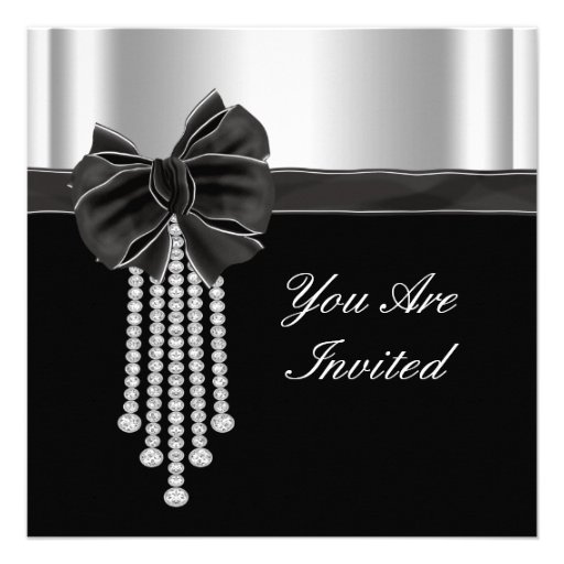 Diamond Bow Silver Black Party Template Invites