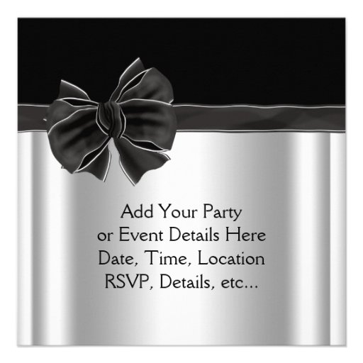 Diamond Bow Silver Black Party Template Invites