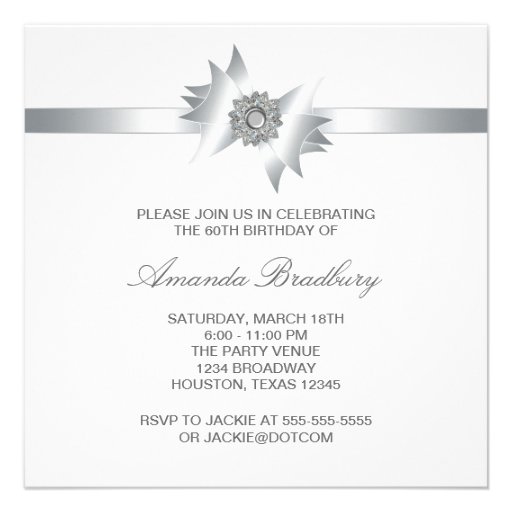 Diamond Bow Womans Red Rose 60th Birthday Party Announcement