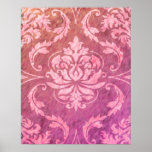 Diamond Damask, COLORFUL RAIN in Orange & Fuchsia posters