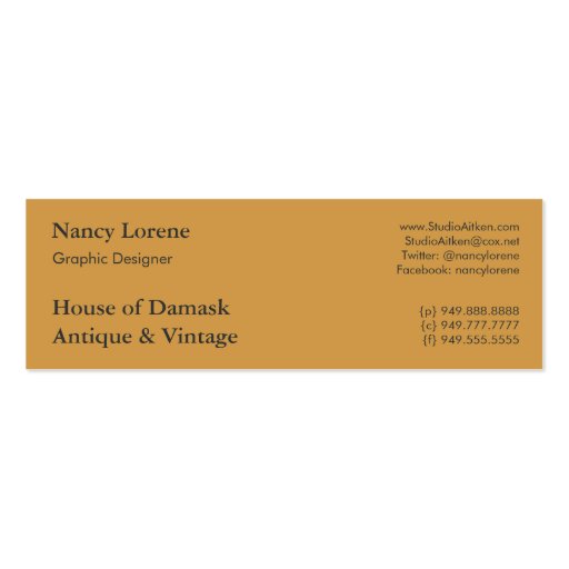 Diamond Damask, EIFFEL TOWER in Gold & Teal Business Card (back side)