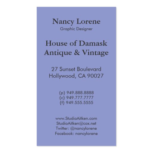 Diamond Damask, FAIRY LIGHTS in Plum and Blue Business Card (back side)