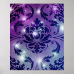Diamond Damask, FAIRY LIGHTS in Plum & Blue posters