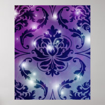 Diamond Damask, FAIRY LIGHTS in Plum & Blue Print