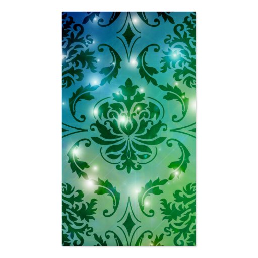 Diamond Damask, FAIRY LIGHTS in Teal & Green Business Card Template (front side)