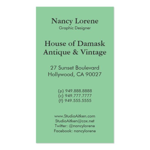 Diamond Damask, FAIRY LIGHTS in Teal & Green Business Card Template (back side)