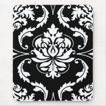 Diamond Damask in White on Black Mouse Pad