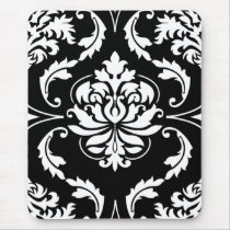 Diamond Damask in White on Black Mouse Pad